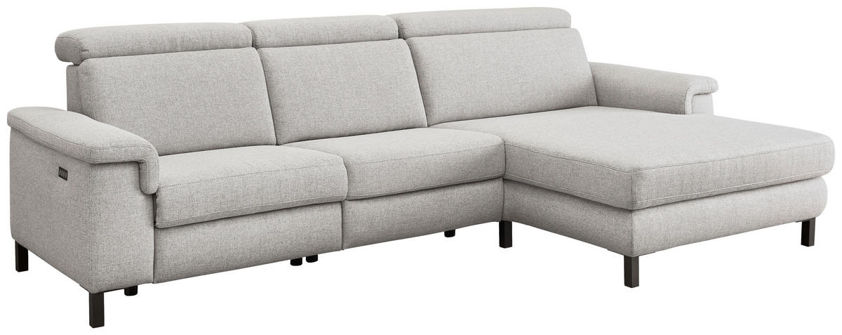 ECKSOFA in Flachgewebe Hellgrau  - Hellgrau/Schwarz, Konventionell, Textil/Metall (304/182cm) - Pure Home Comfort