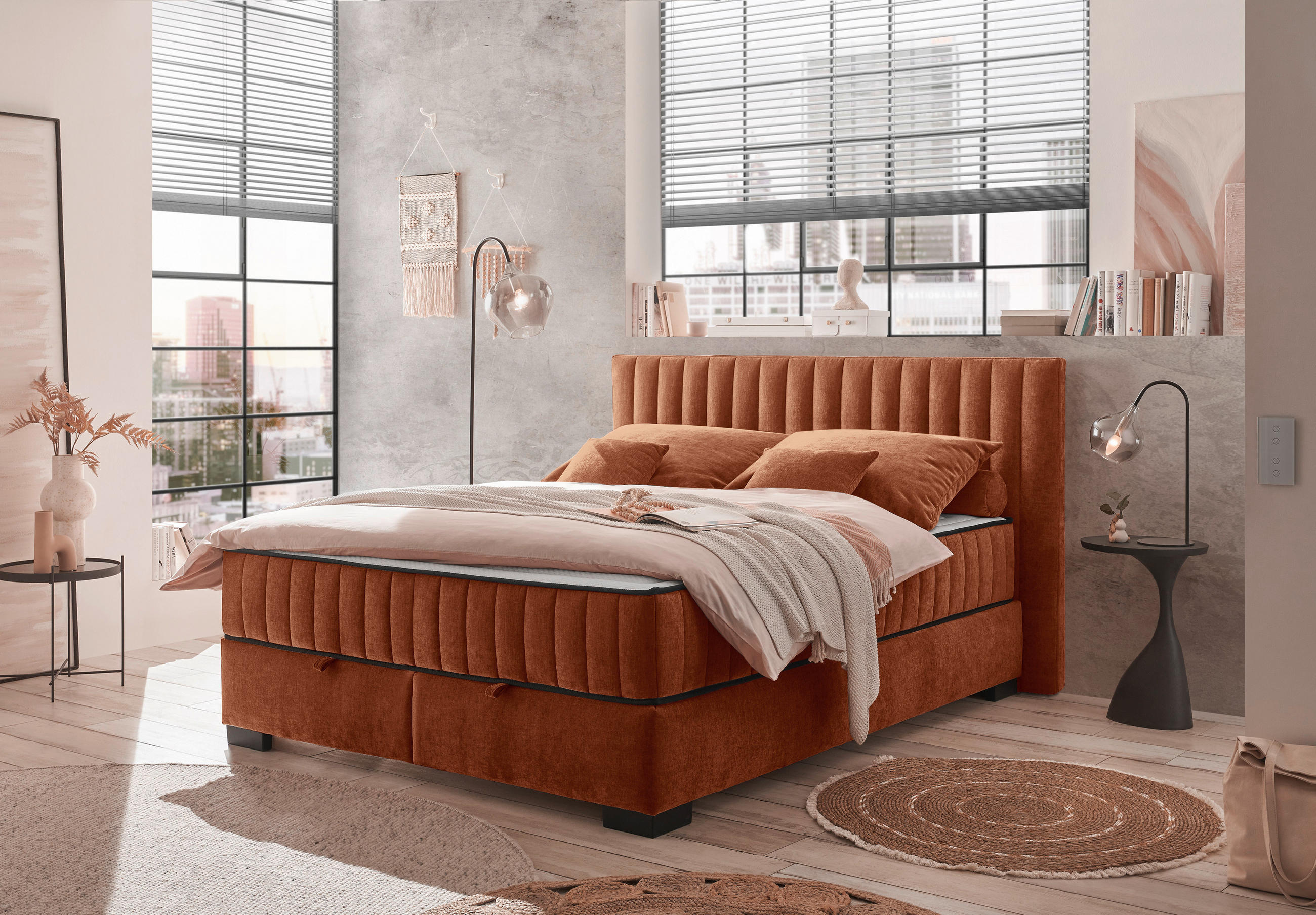 BOXBETT 160/200 cm  in Cognac  - Cognac/Schwarz, Modern, Holzwerkstoff/Kunststoff (160/200cm) - MID.YOU