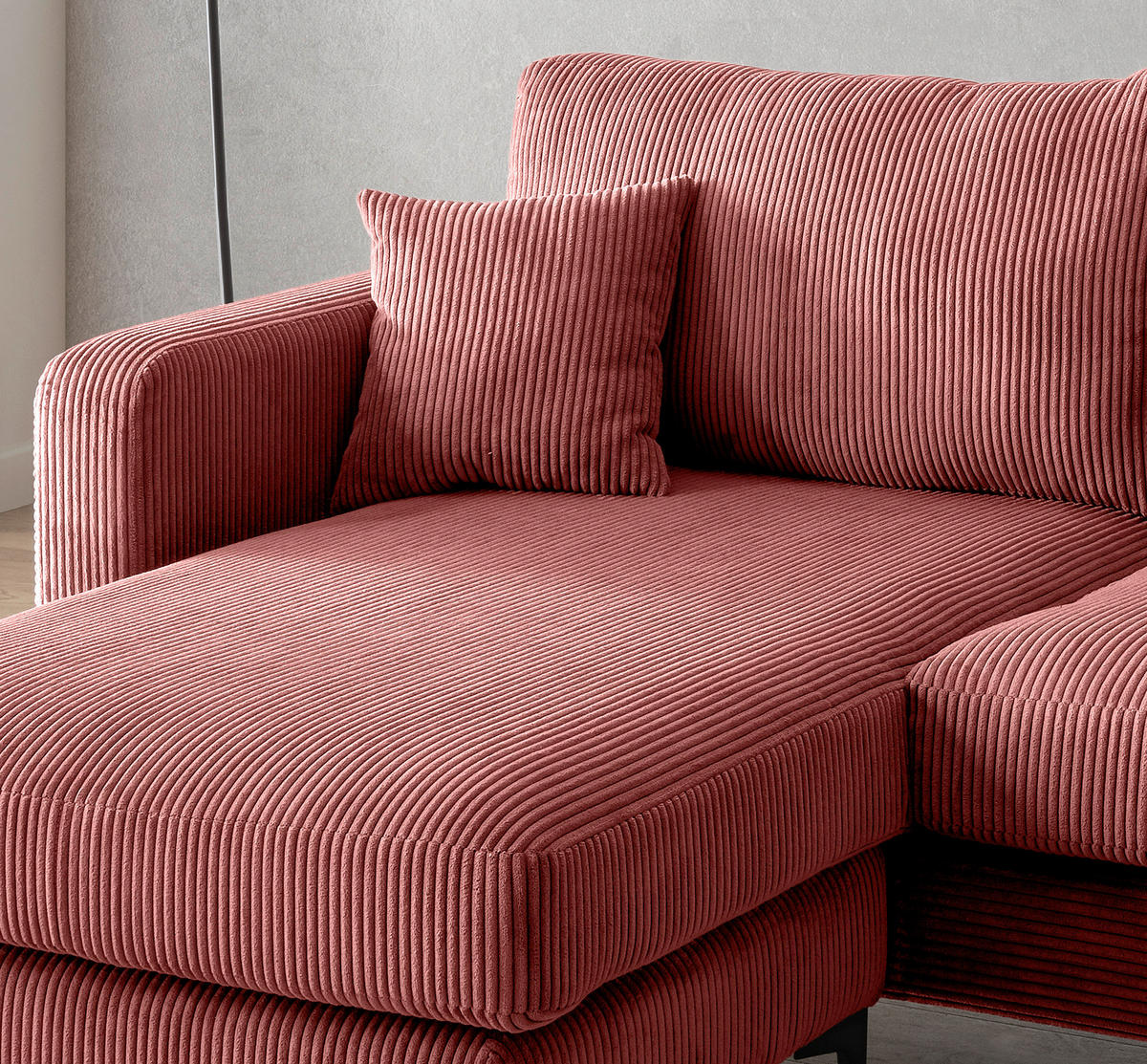 ECKSOFA in Cord Koralle  - Koralle/Schwarz, Basics, Textil/Metall (204/153cm) - Livetastic