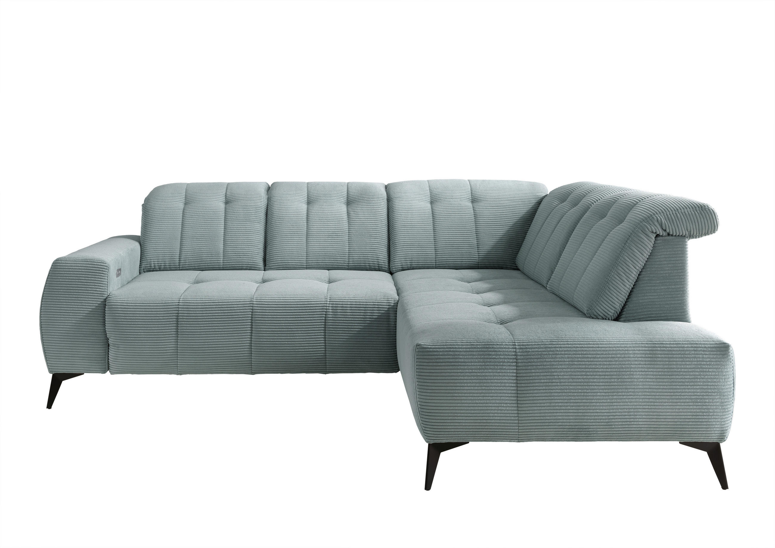 ECKSOFA in Cord Hellblau  - Schwarz/Hellblau, Modern, Textil/Metall (261/200cm) - Livetastic