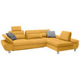 ECKSOFA Gelb Webstoff Nierenkissen, Rücken echt  - Chromfarben/Gelb, Design, Textil/Metall (310/203cm) - Xora