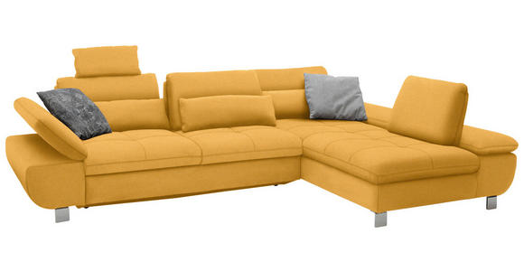 ECKSOFA Gelb Webstoff Nierenkissen, Rücken echt  - Chromfarben/Gelb, Design, Textil/Metall (310/203cm) - Xora