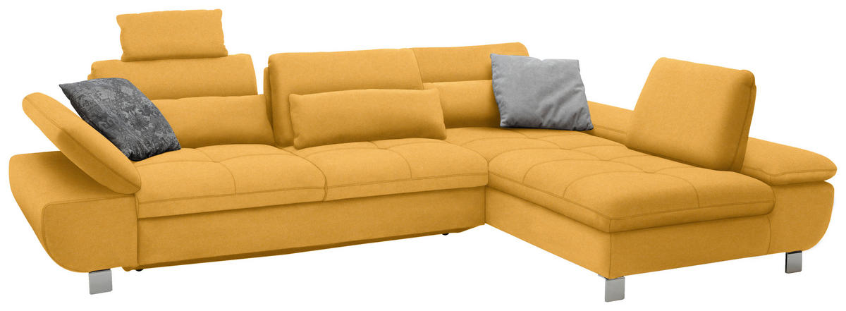 ECKSOFA Gelb Webstoff  - Chromfarben/Gelb, Design, Textil/Metall (310/203cm) - Xora