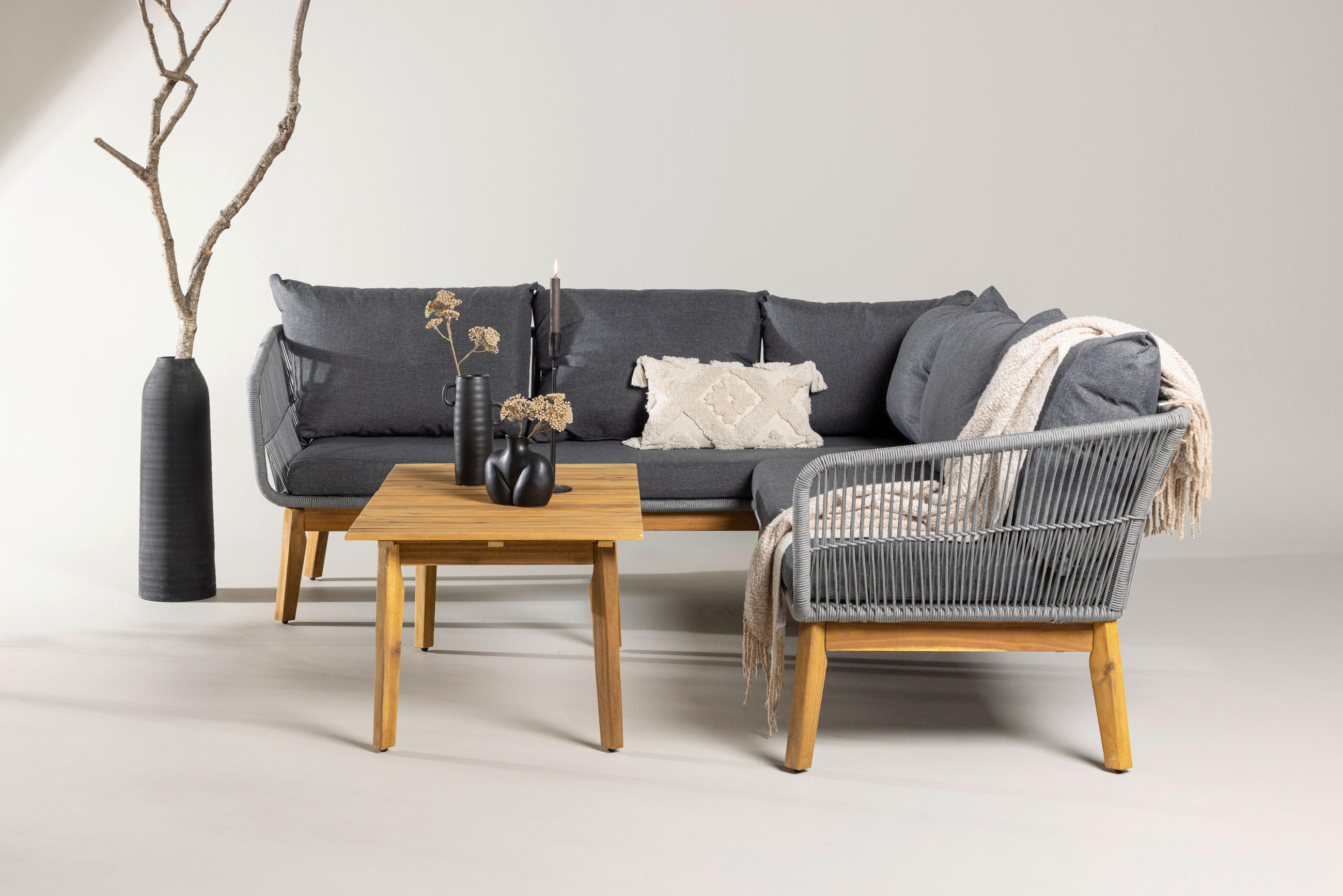 LOUNGEGARNITUR 210/160 cm Akazie Aluminium  - Dunkelgrau/Grau, KONVENTIONELL, Holz/Kunststoff (210/160cm) - Gardenson