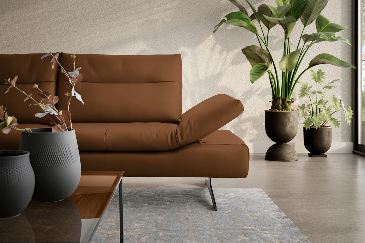 ECKSOFA in Echtleder Cognac  158/342 cm  - Cognac/Schwarz, MODERN, Leder/Metall (158/342cm) - Chilliano