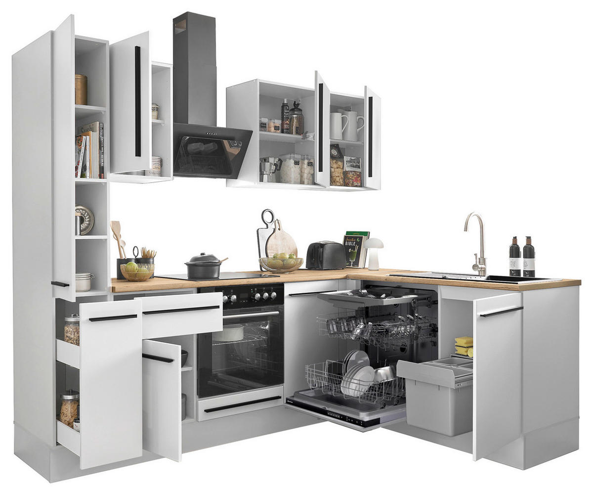 ECKKÜCHE 250/175 cm  in Weiß, Eichefarben  - Eichefarben/Schwarz, Design, Holzwerkstoff/Kunststoff (250/175cm) - MID.YOU