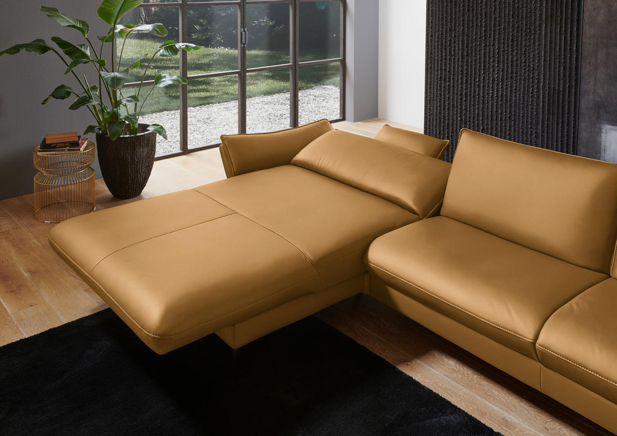 ECKSOFA in Echtleder Currygelb  - Currygelb/Schwarz, Design, Leder/Metall (172/334cm) - Valdera