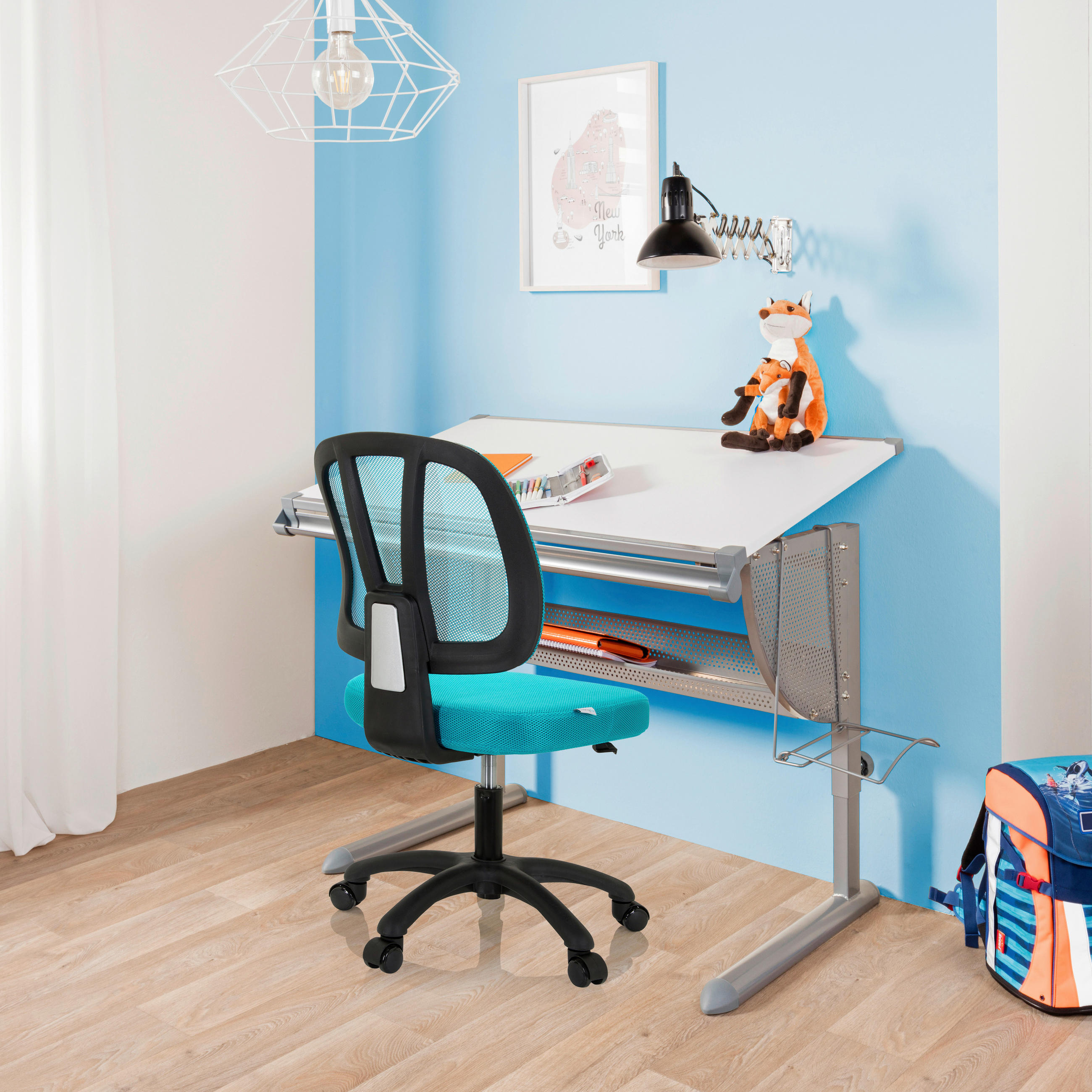 OTOČNÁ ŽIDLE PRO MLÁDEŽ, síťovina, tyrkysová - černá/tyrkysová, Moderní, textil/plast (46/84/51cm) - MID.YOU