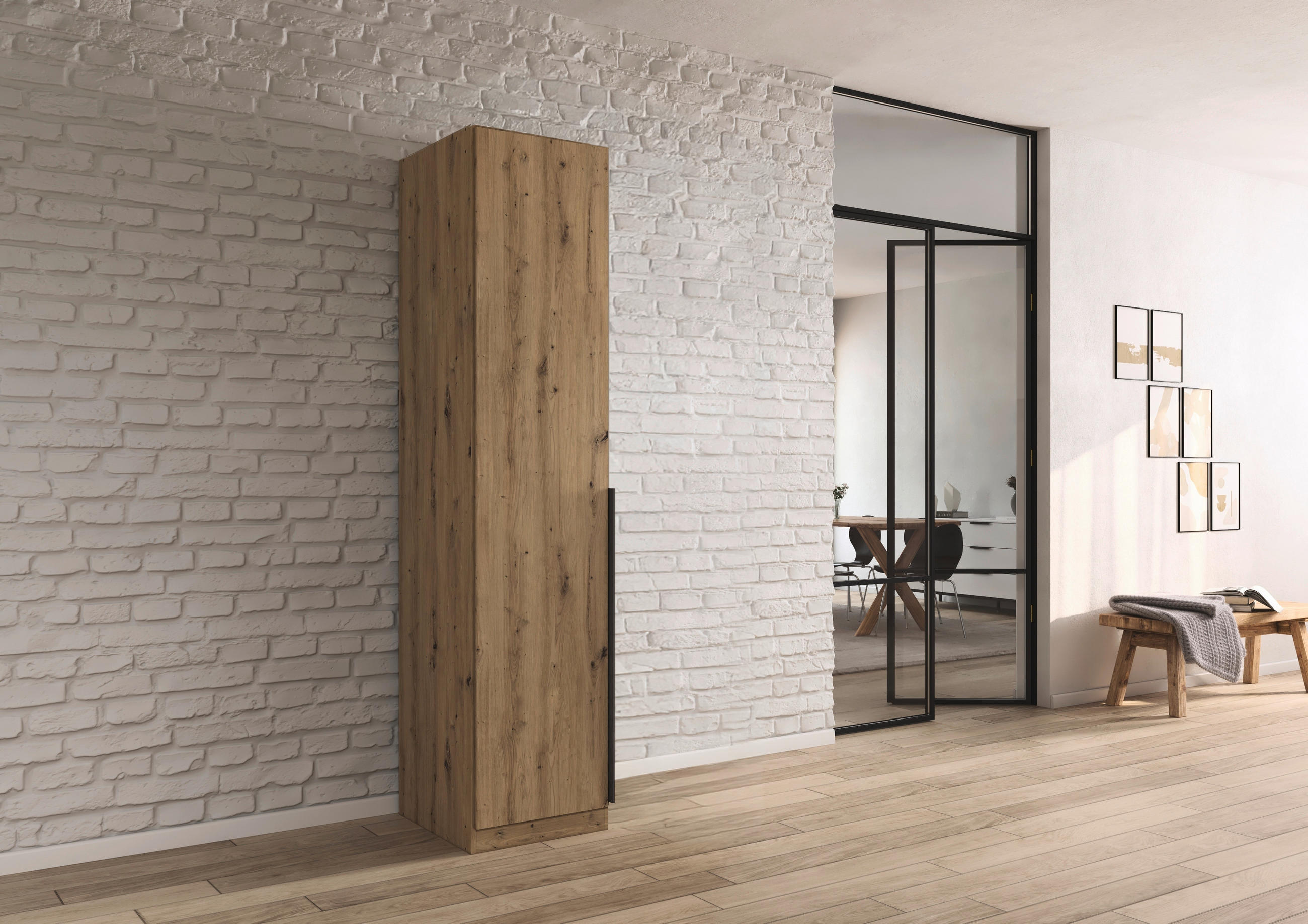 Thumbnail - Rauch Möbel Drehtürenschrank Rauch Alabama, Dunkelgrau, Eiche Artisan, Holzwerkstoff, 2 Fächer, 47x229x54 cm, Blauer Eng...