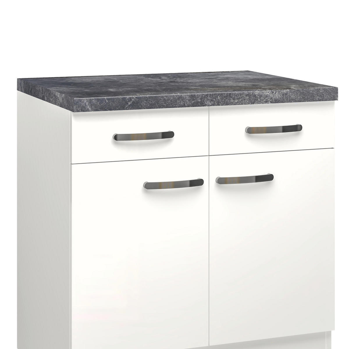 KÜCHENUNTERSCHRANK 80/86/60 cm  in Weiß, Weiß Hochglanz  - Schieferfarben/Edelstahlfarben, MODERN, Holzwerkstoff/Metall (80/86/60cm) - FlexWell