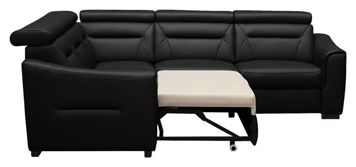 ECKSOFA Lederlook Echtleder Schwarz  - Wengefarben/Schwarz, Design, Leder/Holz (260/260cm) - Celina Home