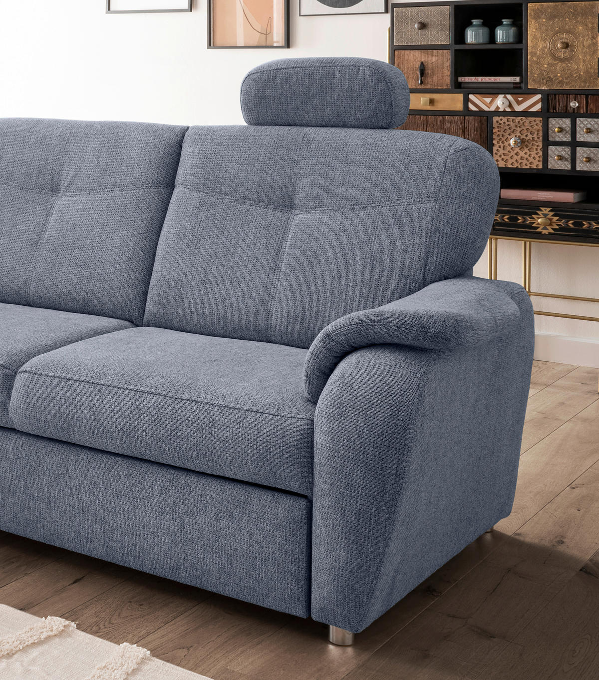 ECKSCHLAFSOFA in Chenille Hellblau  - Chromfarben/Hellblau, Modern, Kunststoff/Textil (180/264cm) - Livetastic