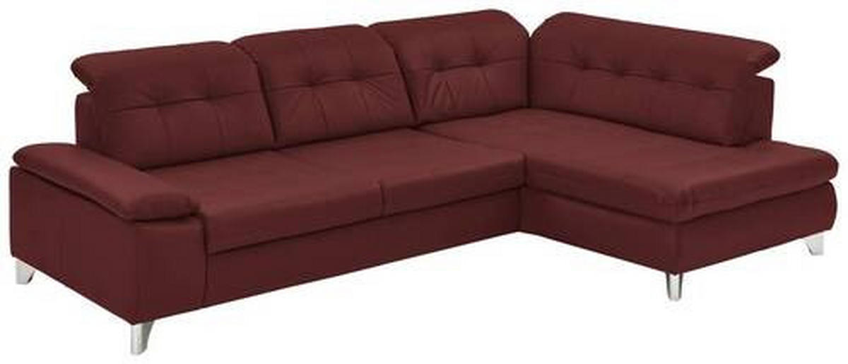 ECKSOFA in Echtleder Brombeere  - Brombeere/Alufarben, Design, Leder/Metall (309/211cm) - Beldomo Speed