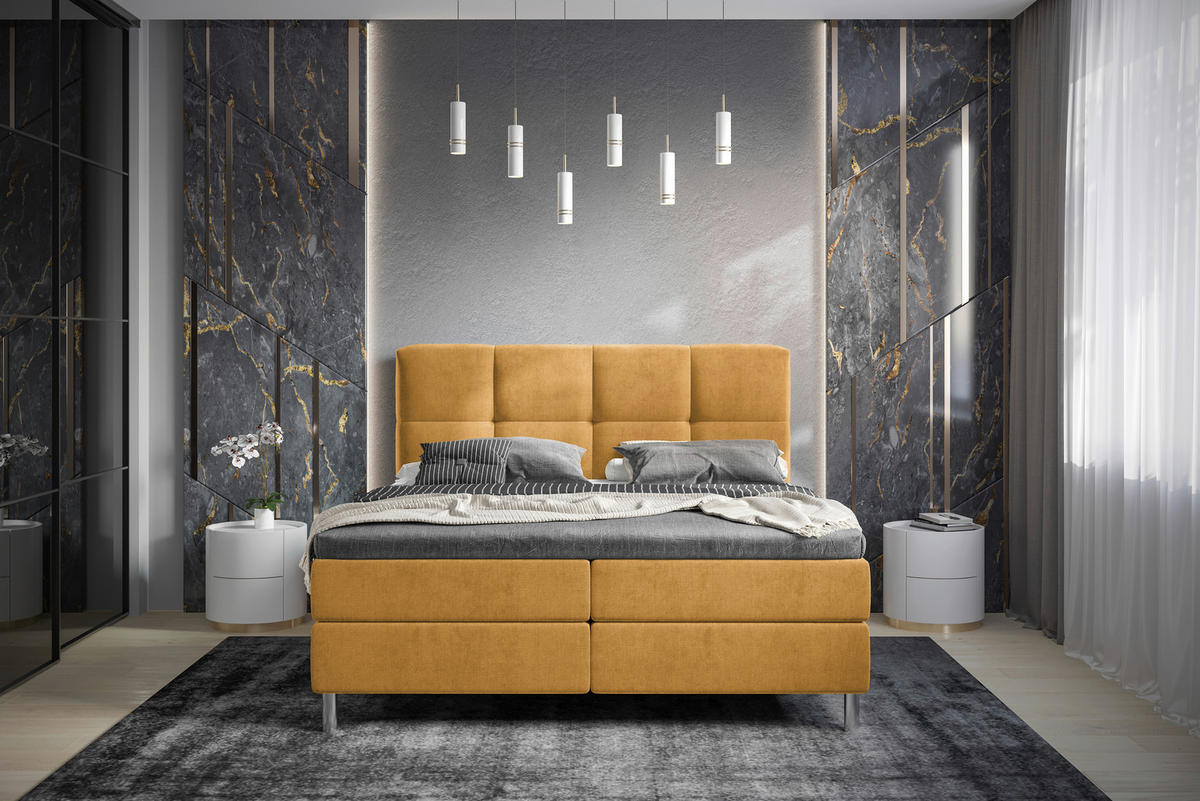 BOXBETT 160/200 cm  in Orange, Currygelb  - Chromfarben/Currygelb, Modern, Holz/Holzwerkstoff (160/200cm) - Esposa