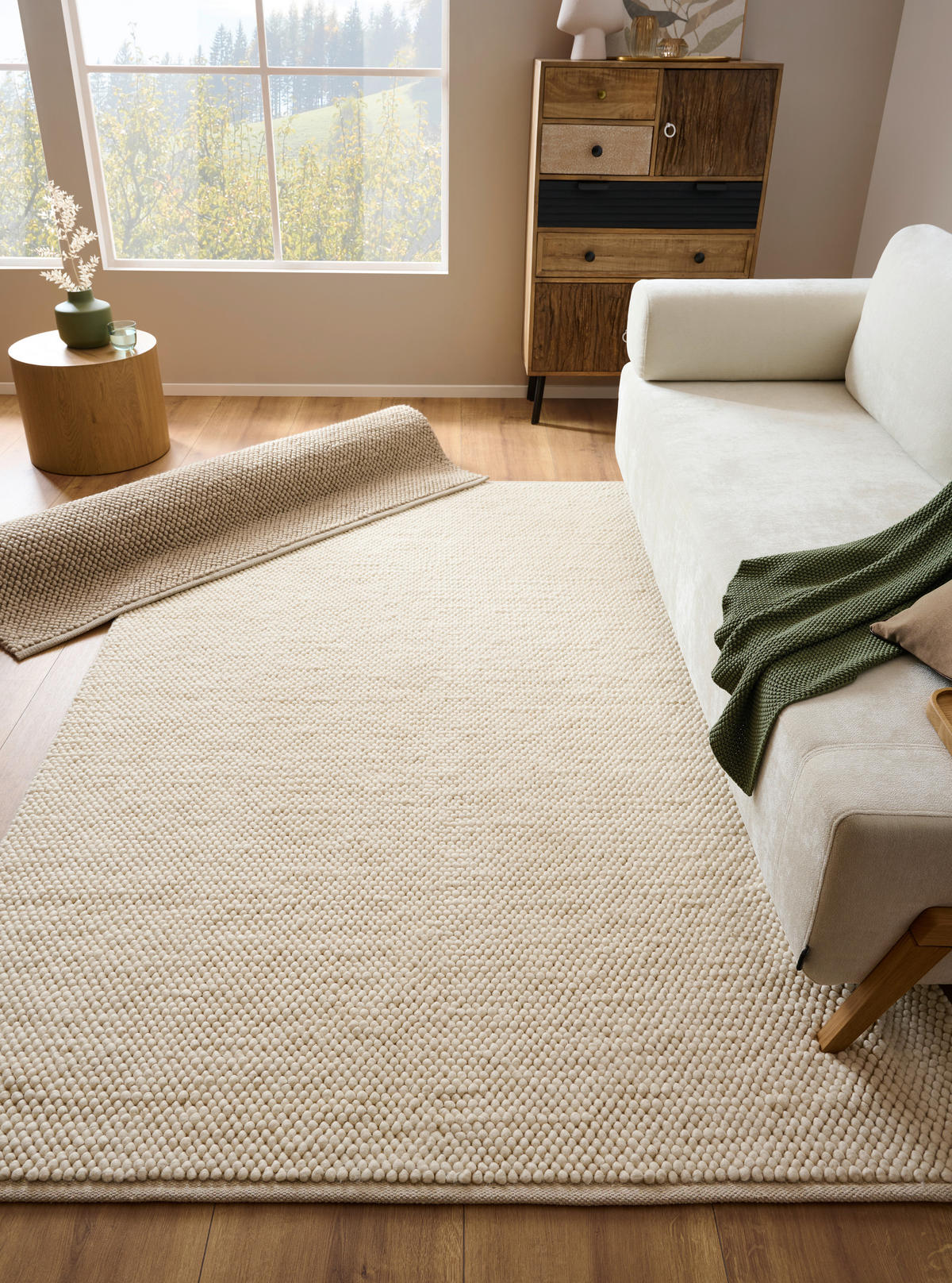 HANDVÄVD MATTA 160/230 cm Loop  - cremefärgad, Natur, textil (160/230cm) - Linea Natura