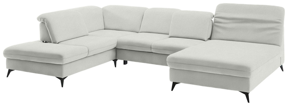 WOHNLANDSCHAFT Chenille Ecru  - Ecru/Schwarz, Design, Textil/Metall (255/369/198cm) - Beldomo Style