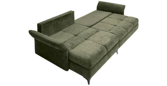 ECKSOFA in Chenille Olivgrün  - Schwarz/Olivgrün, KONVENTIONELL, Textil/Metall (291/153cm) - Hom`in