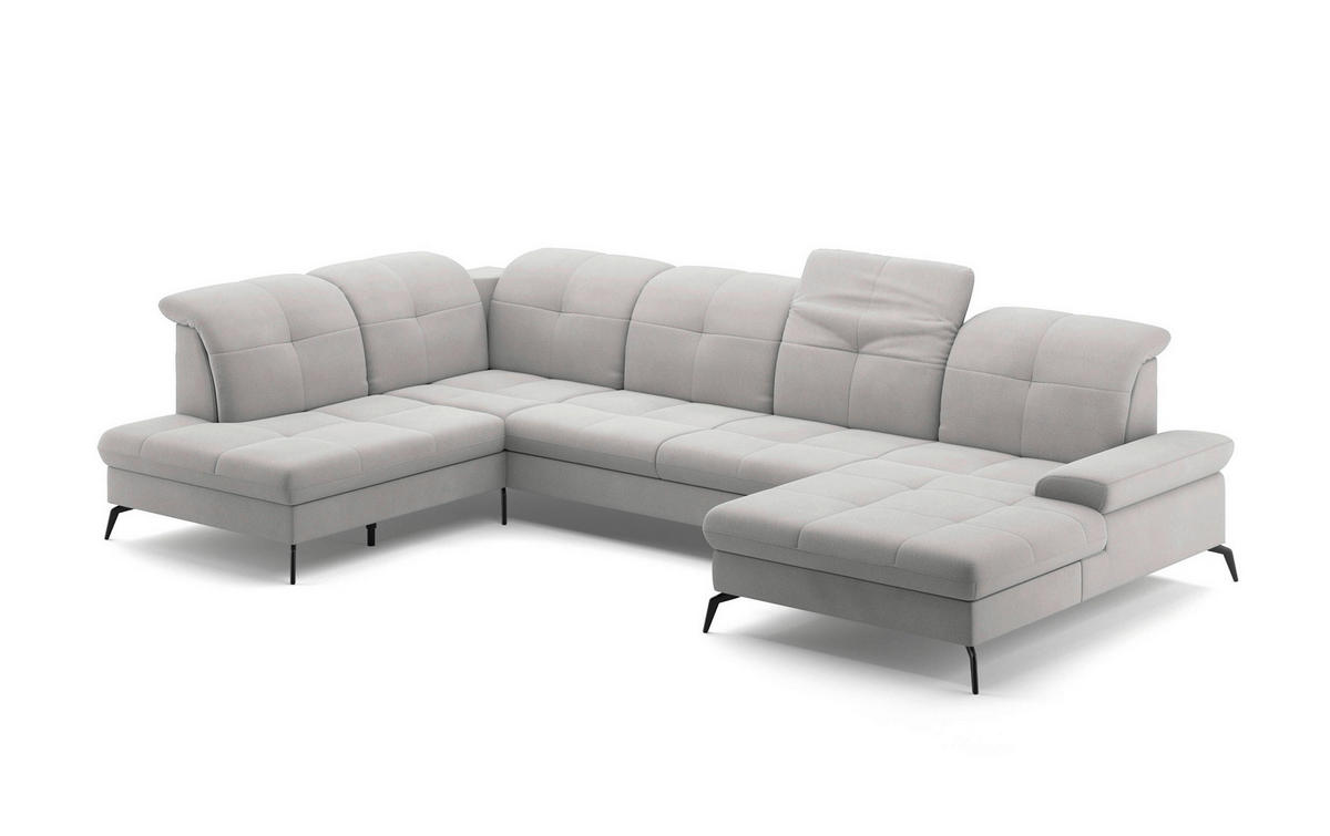 WOHNLANDSCHAFT in Flachgewebe Silberfarben  - Silberfarben/Schwarz, Konventionell, Textil/Metall (231/357/185cm) - Sit & More