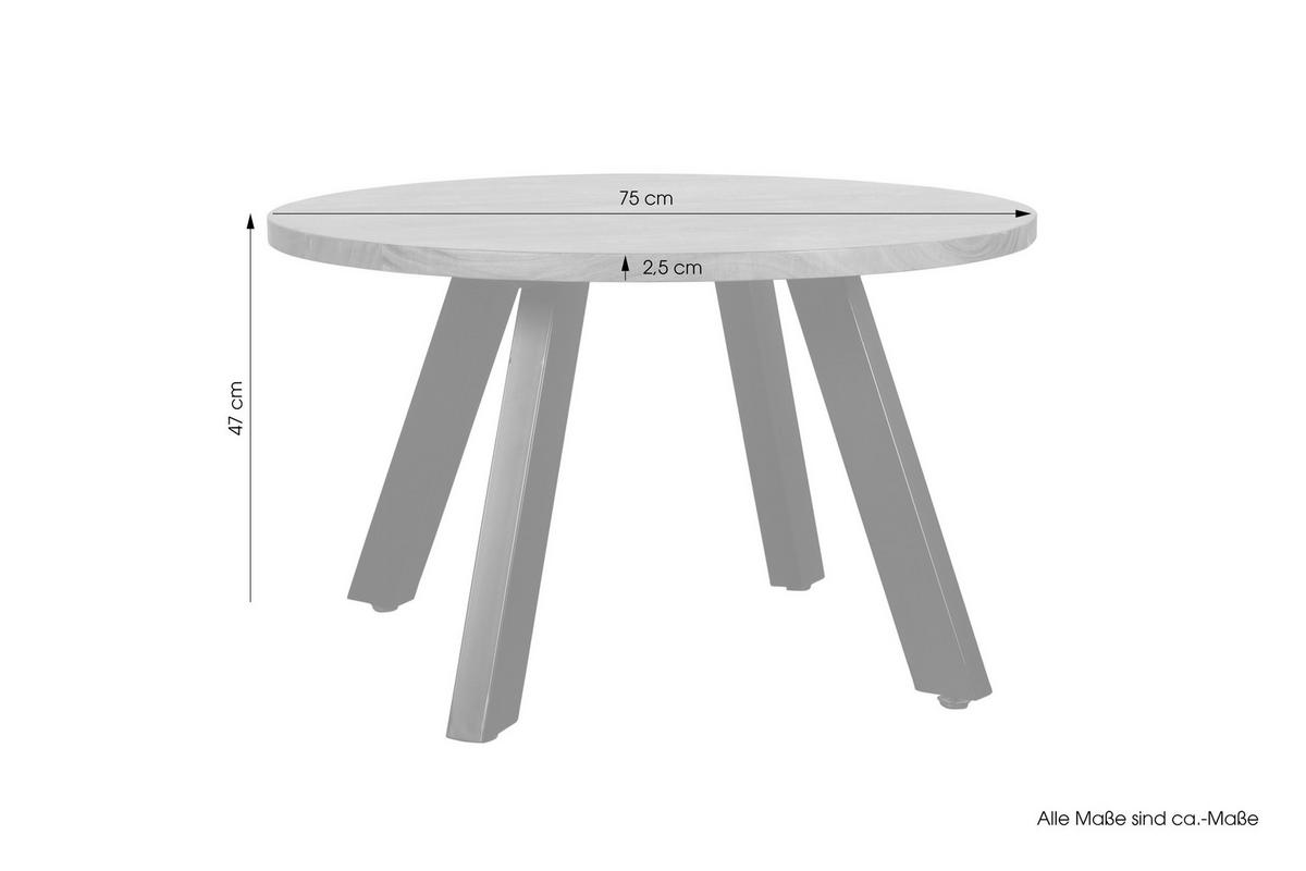 COUCHTISCH Akazie vollmassiv rund Akaziefarben, Schwarz  - Schwarz/Akaziefarben, Design, Holz/Metall (75/47cm) - Livetastic