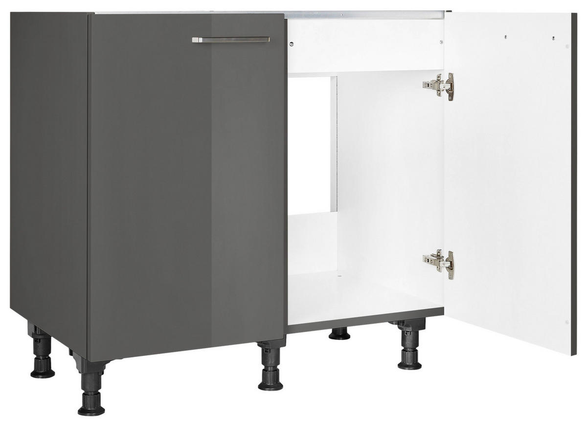 SPÜLENUNTERSCHRANK 90/87/56 cm  in Schieferfarben  - Schieferfarben/Edelstahlfarben, MODERN, Holzwerkstoff/Metall (90/87/56cm) - Nobilia