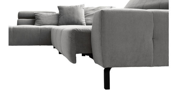 ECKSOFA Grau Cord Rücken echt, Kopfteilverstellung, Sitzvorzug  - Schwarz/Grau, KONVENTIONELL, Textil/Metall (219/311cm) - Hom`in
