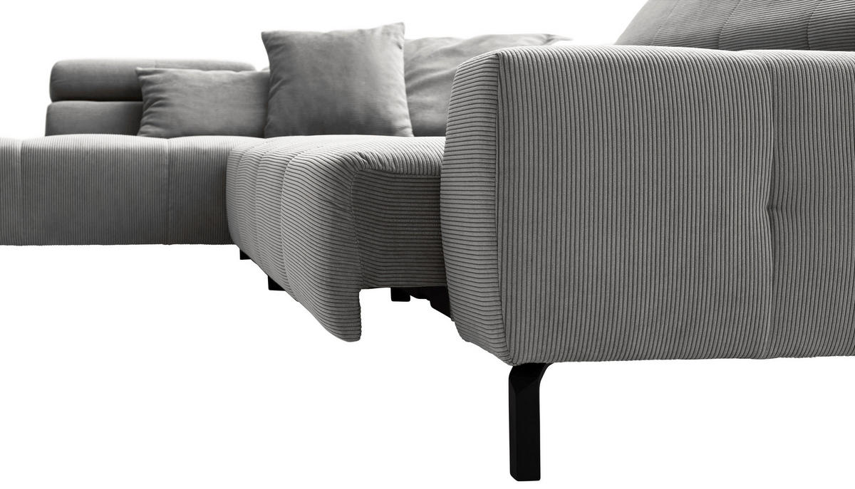 ECKSOFA in Cord Grau  219/311 cm  - Schwarz/Grau, KONVENTIONELL, Textil/Metall (219/311cm) - Hom`in