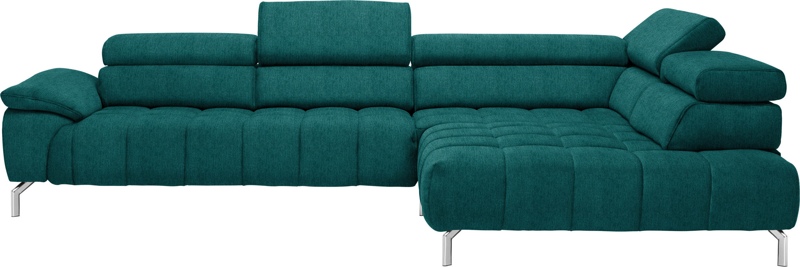 ECKSOFA Petrol Chenille  - Chromfarben/Petrol, Design, Textil/Metall (323/222cm) - Beldomo Style