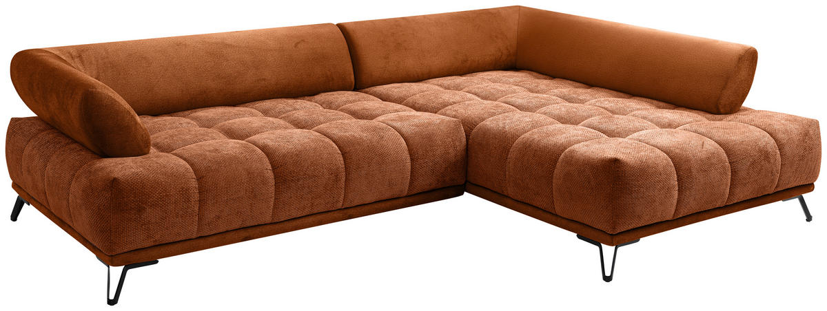 ECKSOFA Kupferfarben Chenille Zierkissen, Rückenkissen, Rücken echt  - Schwarz/Kupferfarben, MODERN, Textil/Metall (262/184cm) - MID.YOU