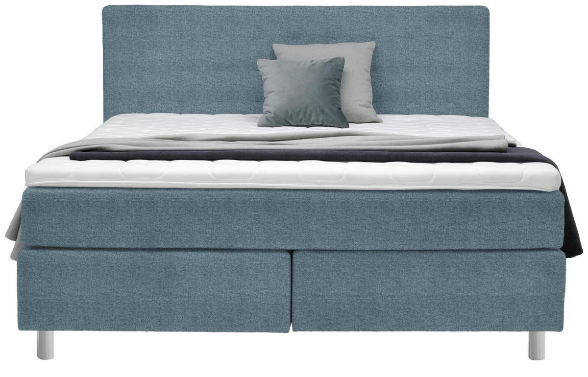 BOXSPRINGBETT 200/200 cm  in Blau  - Chromfarben/Blau, KONVENTIONELL, Kunststoff/Textil (200/200cm) - Voleo