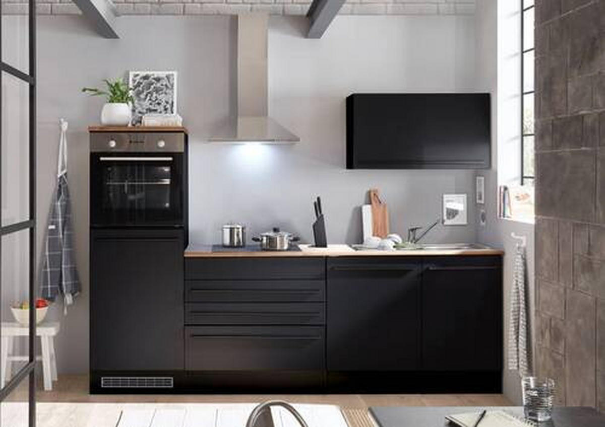 KÜCHENBLOCK 260 cm   in Schwarz  - Eichefarben/Schwarz, LIFESTYLE, Holzwerkstoff/Kunststoff (260cm) - MID.YOU
