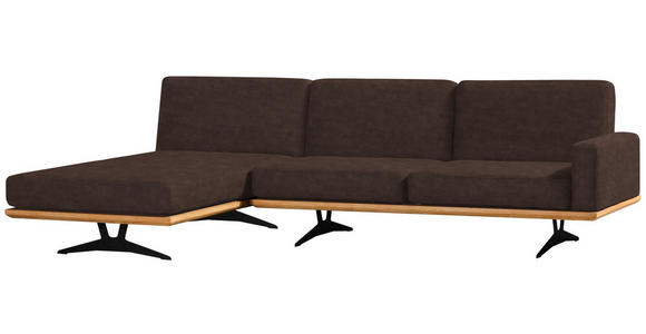 ECKSOFA in Flachgewebe Dunkelbraun  - Dunkelbraun/Schwarz, Natur, Holz/Textil (170/326cm) - Valnatura