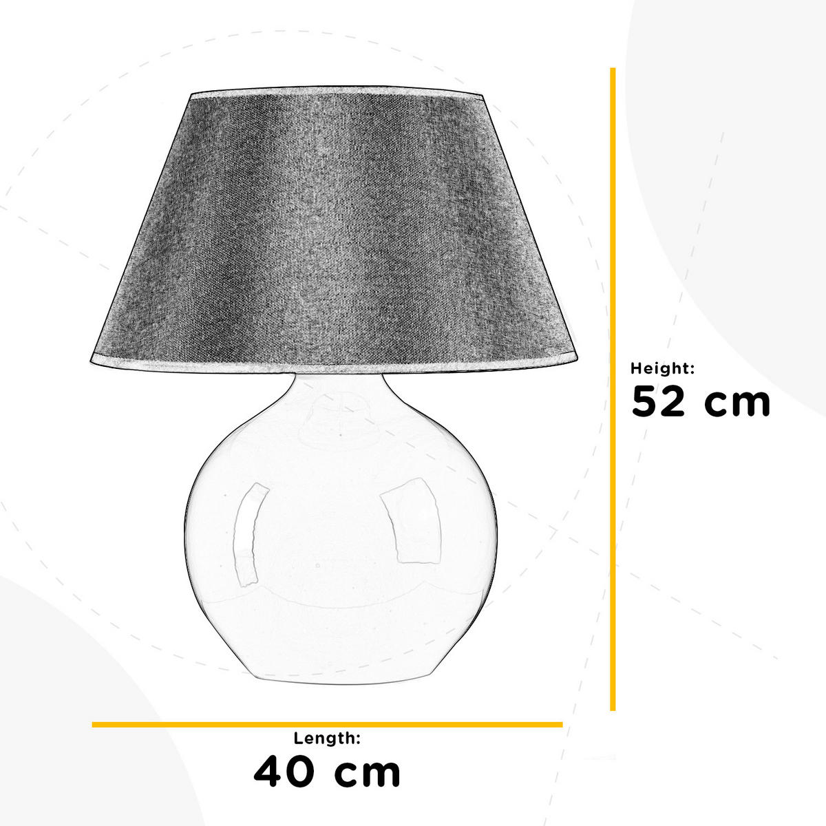 STOLNÁ LAMPA, E27, 40/52 cm  - biela, Konventionell, textil/keramika (40/52cm)