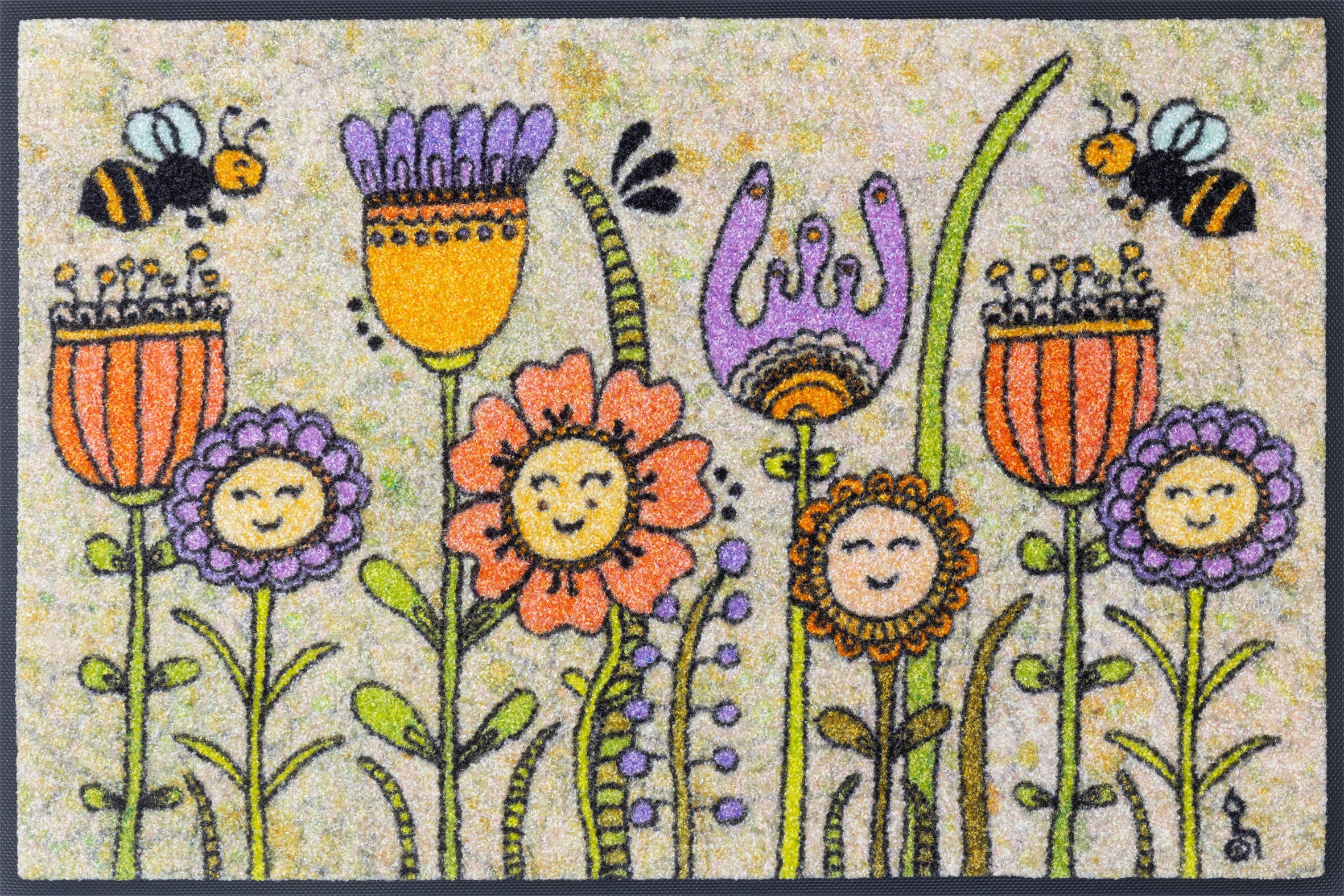 FUßMATTE 50/75 cm Friendly Flowers  - Beige, ROMANTIK / LANDHAUS, Kunststoff/Textil (50/75cm) - wash+dry