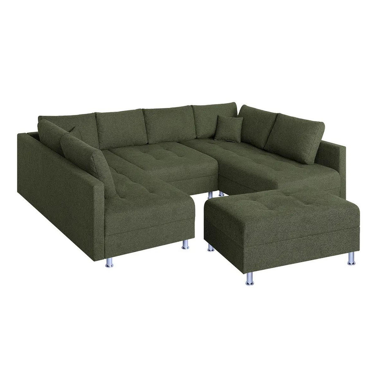 WOHNLANDSCHAFT Olivgrün Webstoff  - Chromfarben/Schwarz, Design, Textil (192/308/192cm) - P & B