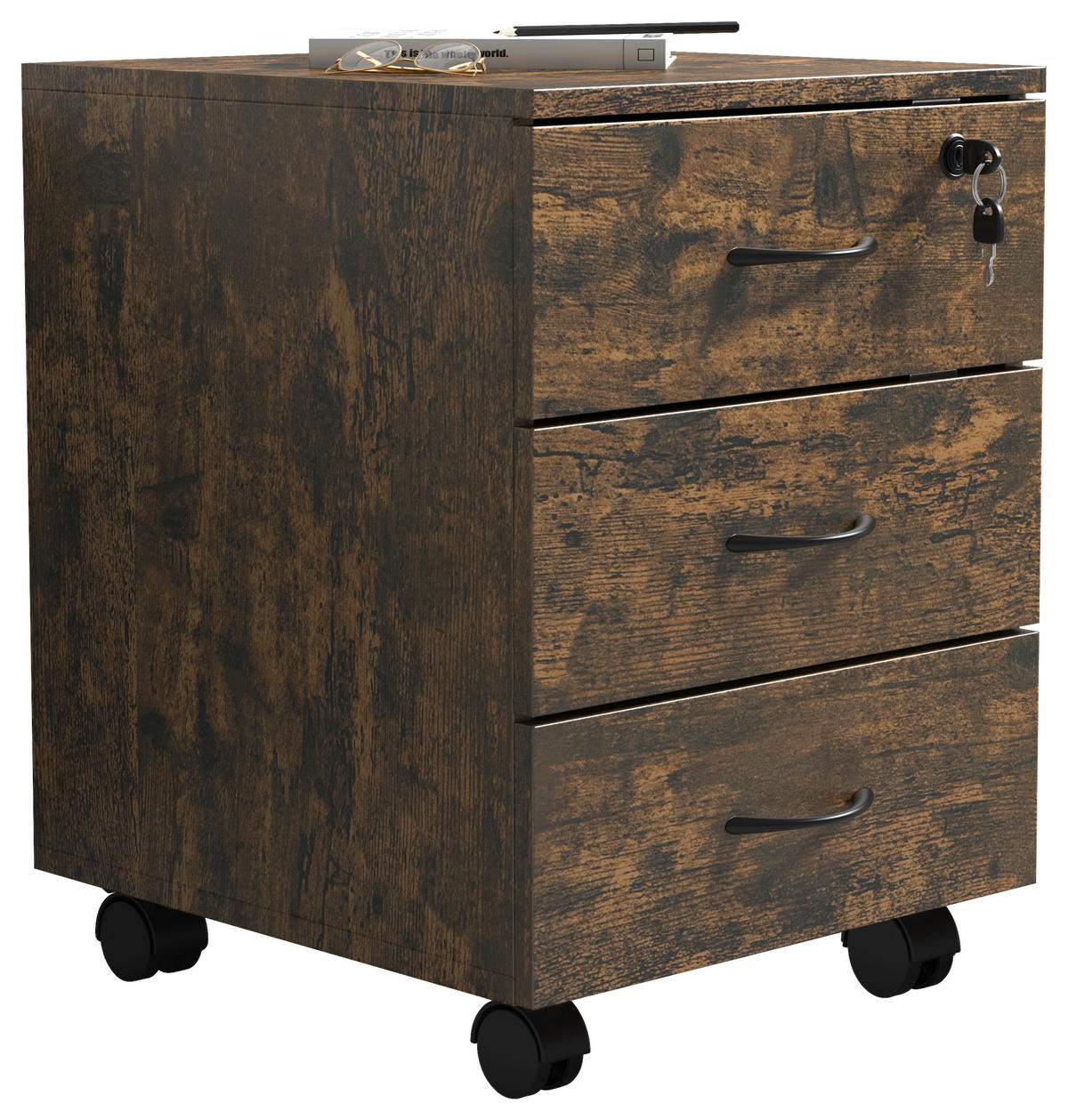 ROLLCONTAINER 40/54/44 cm  - Eiche dunkel/Schwarz, Design, Holzwerkstoff/Kunststoff (40/54/44cm) - MID.YOU