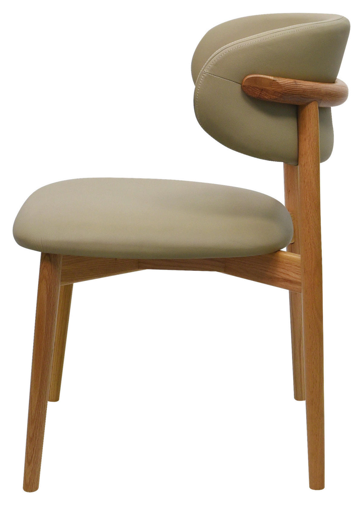 STUHL Echtleder Beigebraun Eiche vollmassiv  - Eichefarben/Beigebraun, MODERN, Leder/Holz (55/80/60cm) - Livetastic