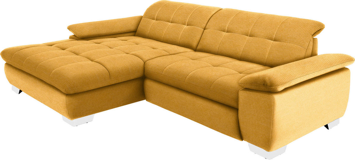 ECKSOFA in Mikrofaser Dunkelgelb  - Chromfarben/Dunkelgelb, Design, Textil/Metall (180/265cm) - Carryhome