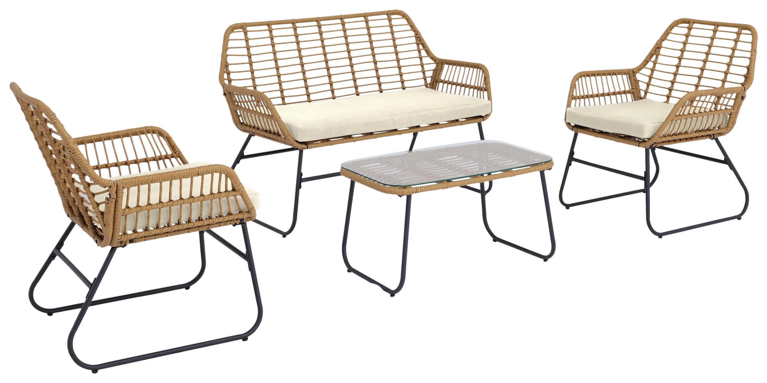 GARTENSET Stahl  - Anthrazit/Naturfarben, MODERN, Glas/Kunststoff