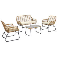 GARTENSET Stahl  - Anthrazit/Naturfarben, MODERN, Glas/Kunststoff