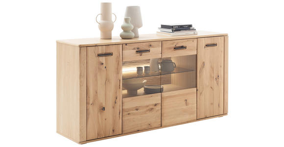 SIDEBOARD Asteiche, Balkeneiche furniert, massiv Eichefarben Einlegeböden  - Eichefarben/Anthrazit, KONVENTIONELL, Glas/Holz (179/90/44cm) - Cantus