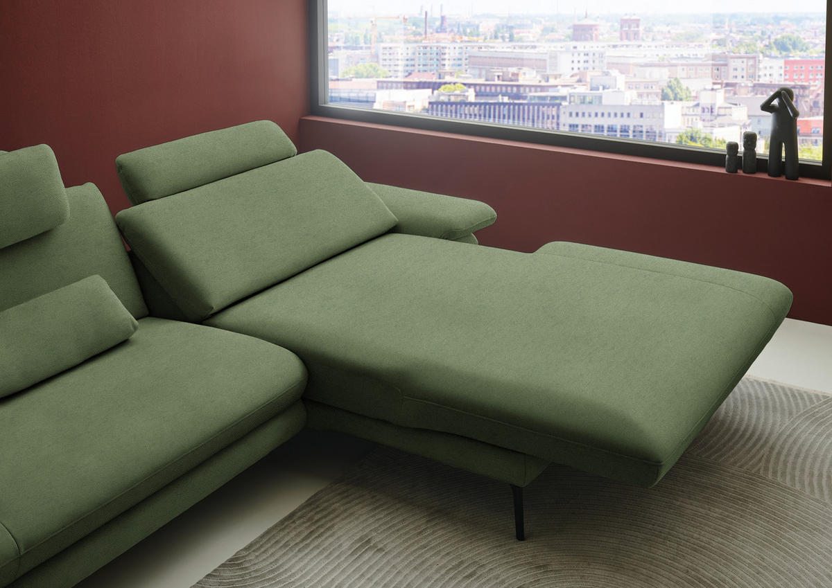 ECKSOFA  in Chenille, Flachgewebe Grün  284/180 cm  - Schwarz/Grün, Design, Textil/Metall (284/180cm) - Dieter Knoll