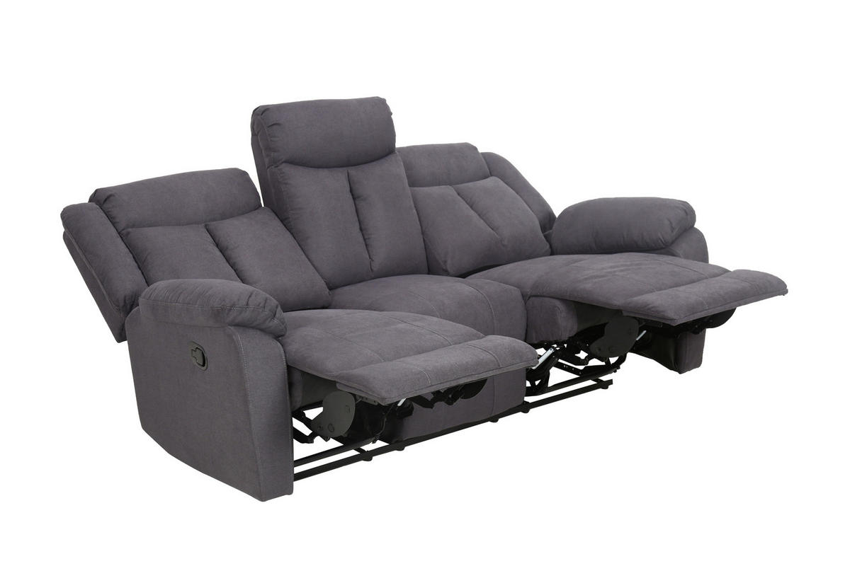 3-SITZER-SOFA Webstoff Grau  - Schwarz/Grau, KONVENTIONELL, Holz/Kunststoff (190/103/96cm) - P & B