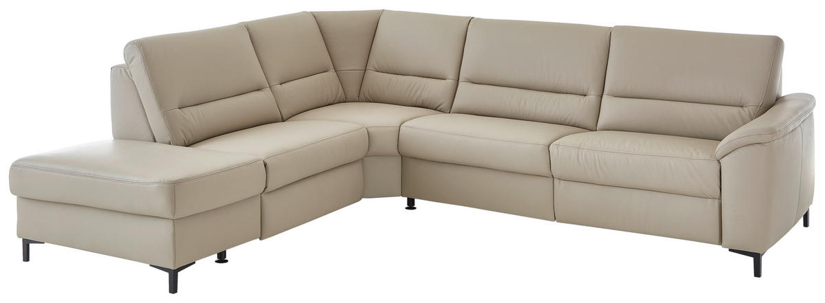 ECKSOFA in Echtleder Perlmutt  249/290 cm  - Perlmutt/Schwarz, KONVENTIONELL, Leder/Metall (249/290cm) - Beldomo Premium