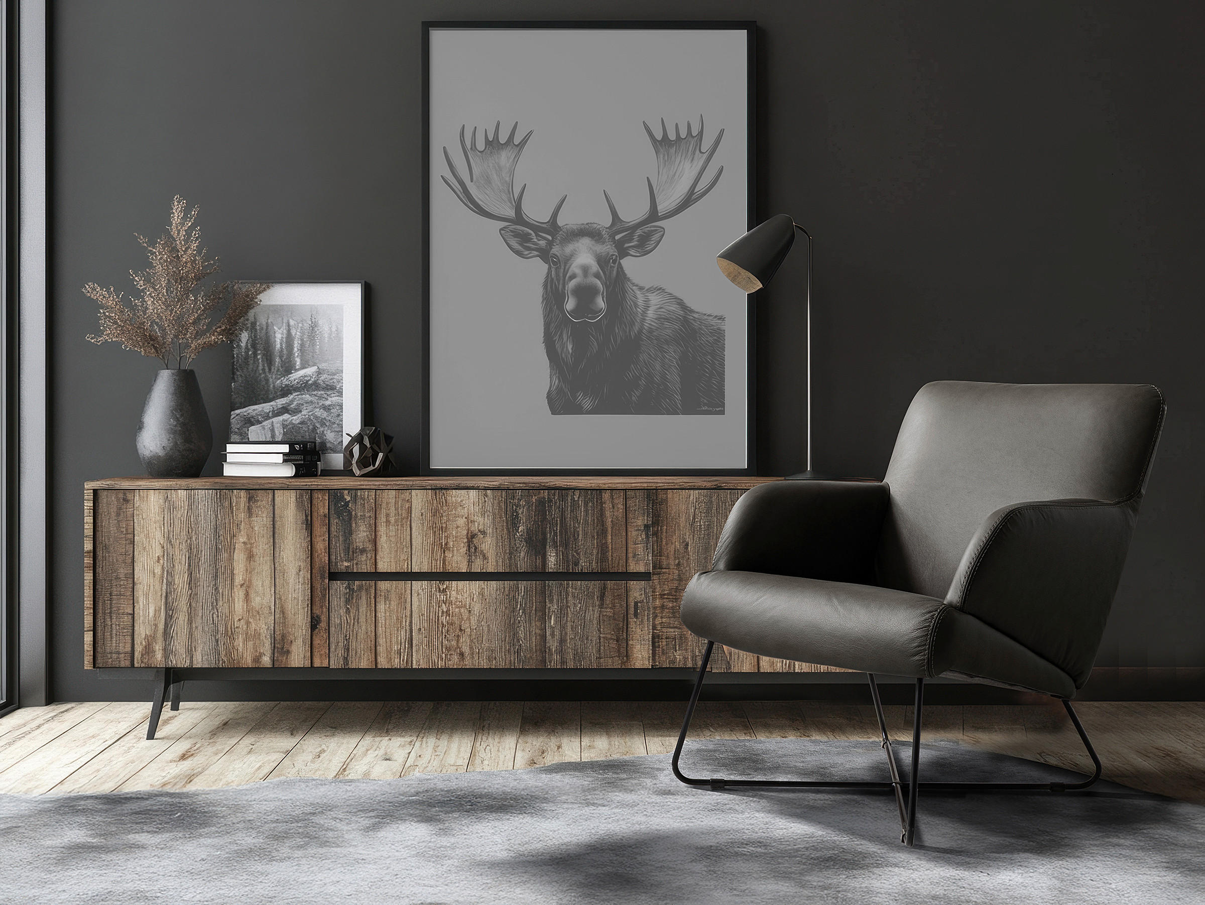 SESSEL in Echtleder Anthrazit  - Anthrazit/Schwarz, Design, Leder/Metall (67/87/74cm) - Livetastic