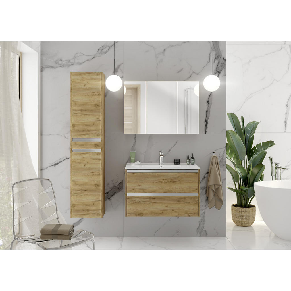 Thumbnail - Mid.you Spiegelschrank, Erle, Glas, 4 Fächer, 85x60x15 cm, Soft-Close-System, Badezimmer, Badezimmerspiegel, Spiegelschr...