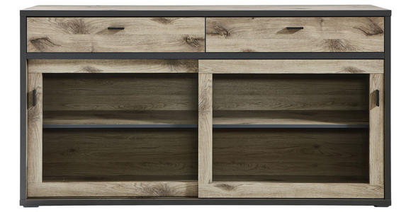 SIDEBOARD Eichefarben, Dunkelgrau  171/90,9/43,8 cm  - Dunkelgrau/Eichefarben, MODERN, Glas/Holzwerkstoff (171/90,9/43,8cm) - Xora