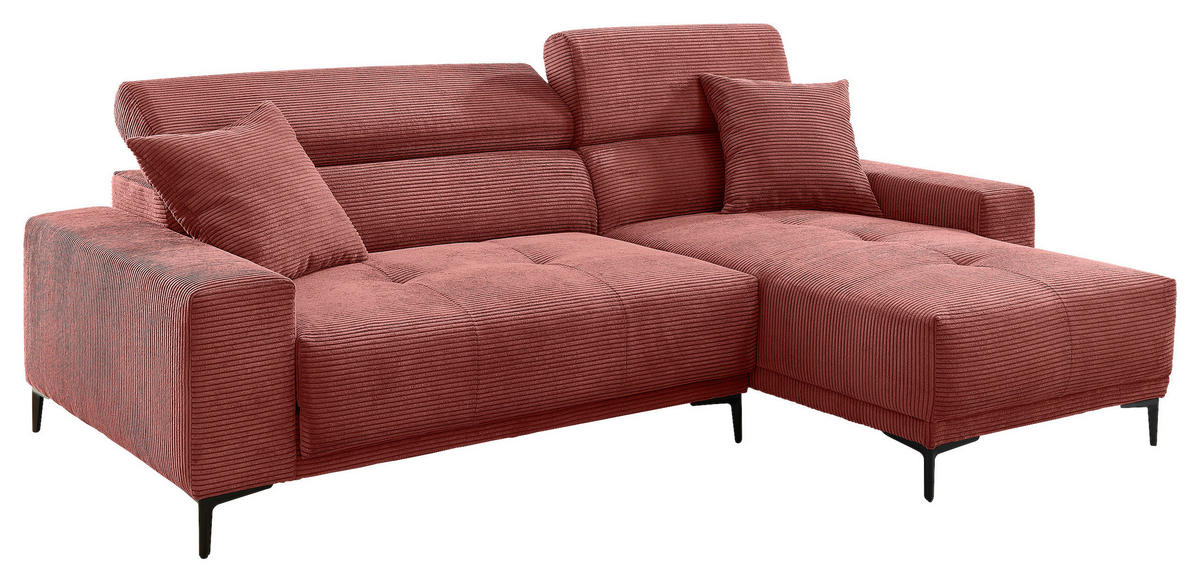 ECKSOFA Cord Koralle  - Koralle/Schwarz, Basics, Textil/Metall (250/183cm) - Livetastic