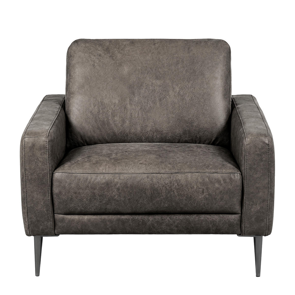 SESSEL 88/85/92 cm  in Lederlook Echtleder Dunkelgrau  - Dunkelgrau/Schwarzchrom, Design, Leder/Textil (88/85/92cm) - Livetastic