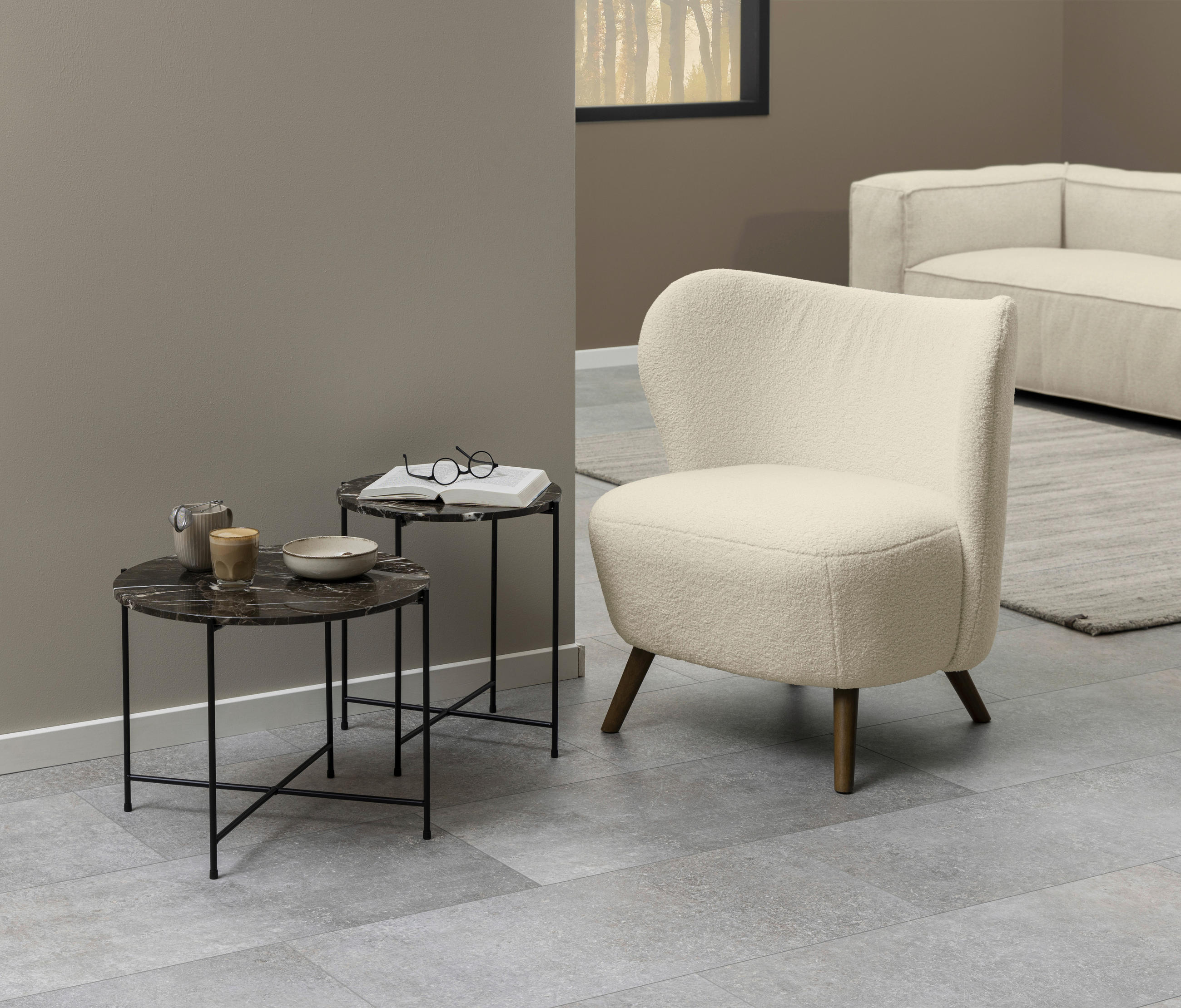 SESSEL in Teddystoff Creme - Creme/Braun, Design, Holz/Textil (76/82/73cm) - Livetastic