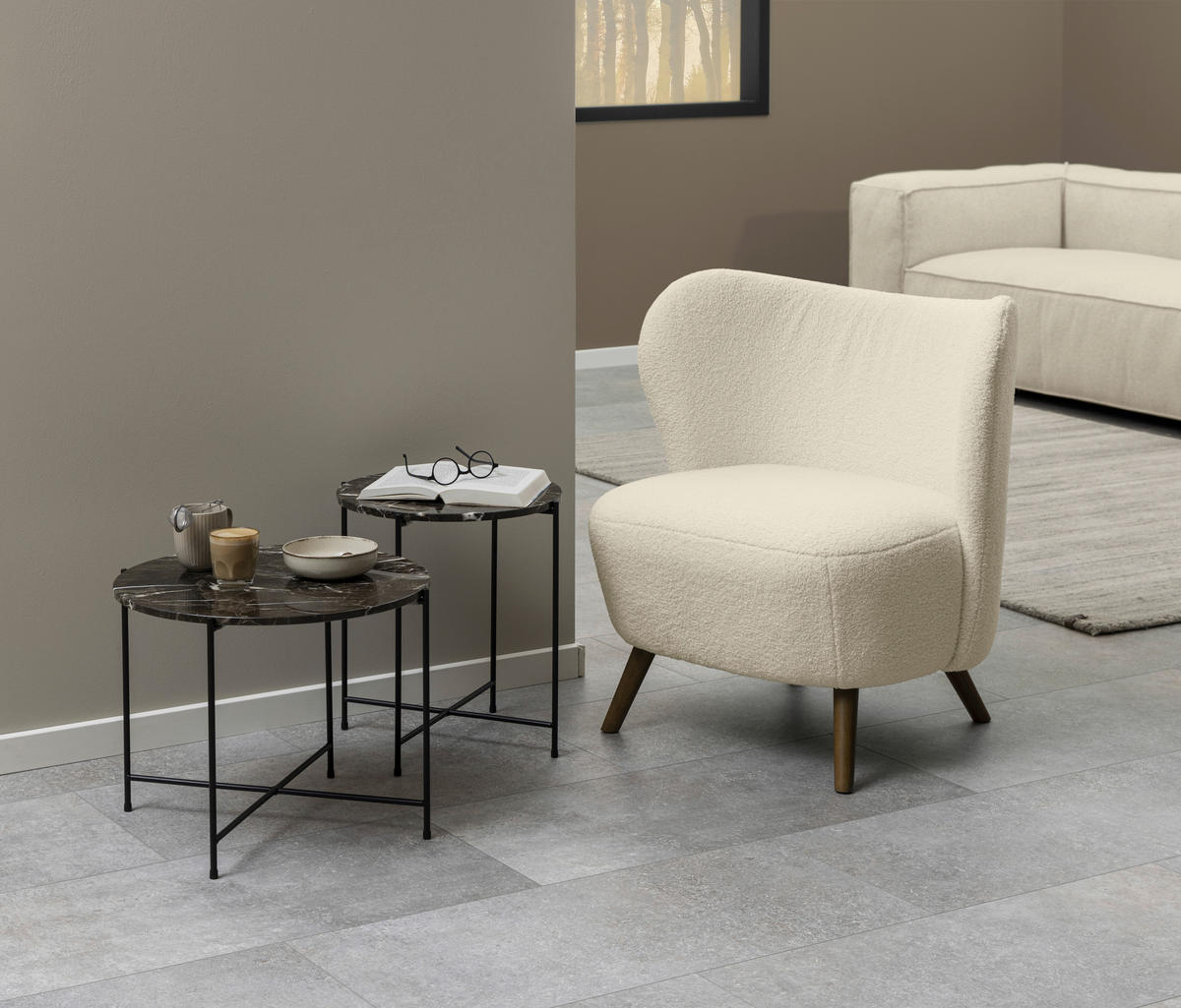 SESSEL in Teddystoff Creme  - Creme/Braun, Design, Holz/Textil (76/82/73cm) - Livetastic